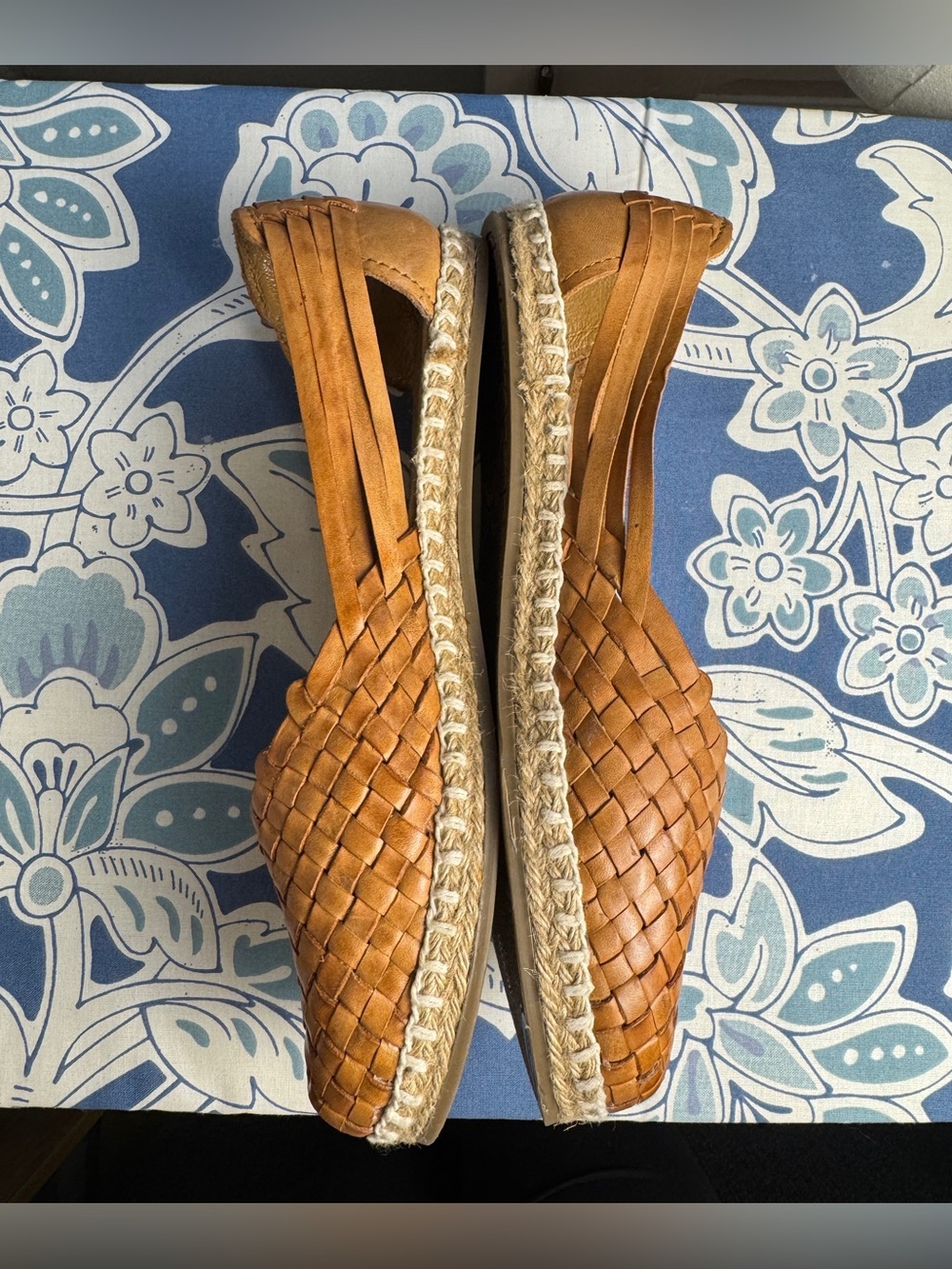 D’Arte Huaraches Leather Espadrille Flats Woven Tan Handmade Mexico Size 11 - Picture 5 of 11